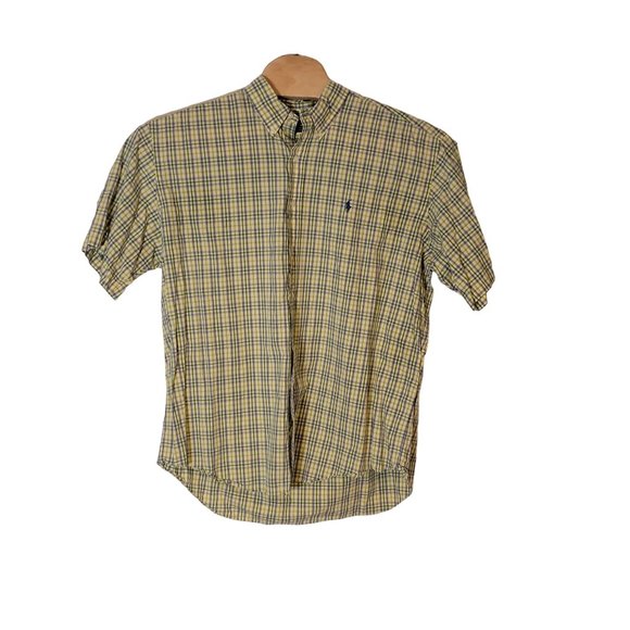 Ralph Lauren Button Down Shirt Yellow Blue Green Plaid Short Sleeve Men's Size X - Picture 2 of 6